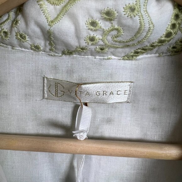 Vita Grace Neesha Playsuit Romper Size Small Green Embroidered Vacation Resort - Picture 4 of 11